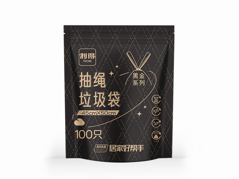 家用抽绳黑色印花垃圾袋45*50cm*100只装